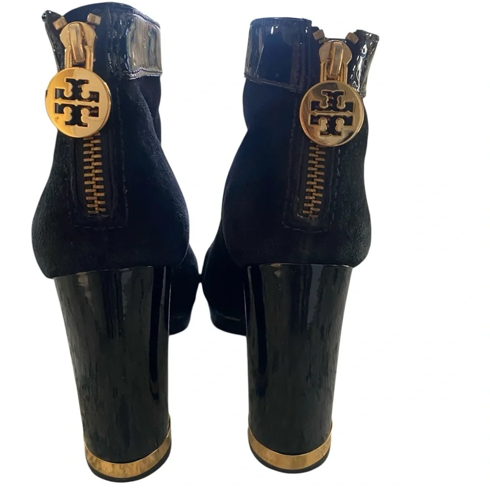 Tory Burch Suede & Patent Leather Heeled Booties – Size 7